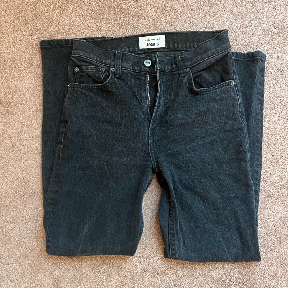 Reformation Black Straight Leg Jeans with Washed Finish